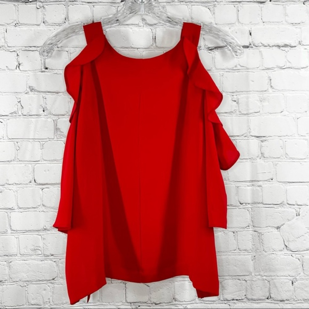 TopShop Cold Shoulder Top Ruffle Red 6 - Picture 10 of 13